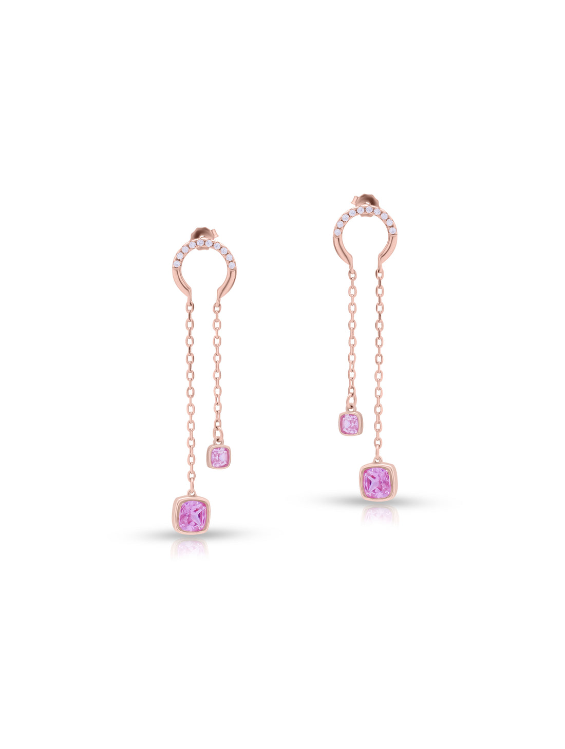 Pink Square Stone Dangling Earrings