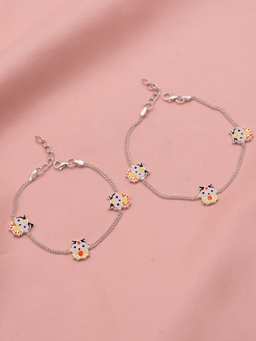 Teddy Moo Charm Silver Anklet