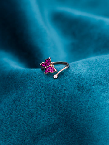 Butterfly Minable Ring with Pink & White Stones