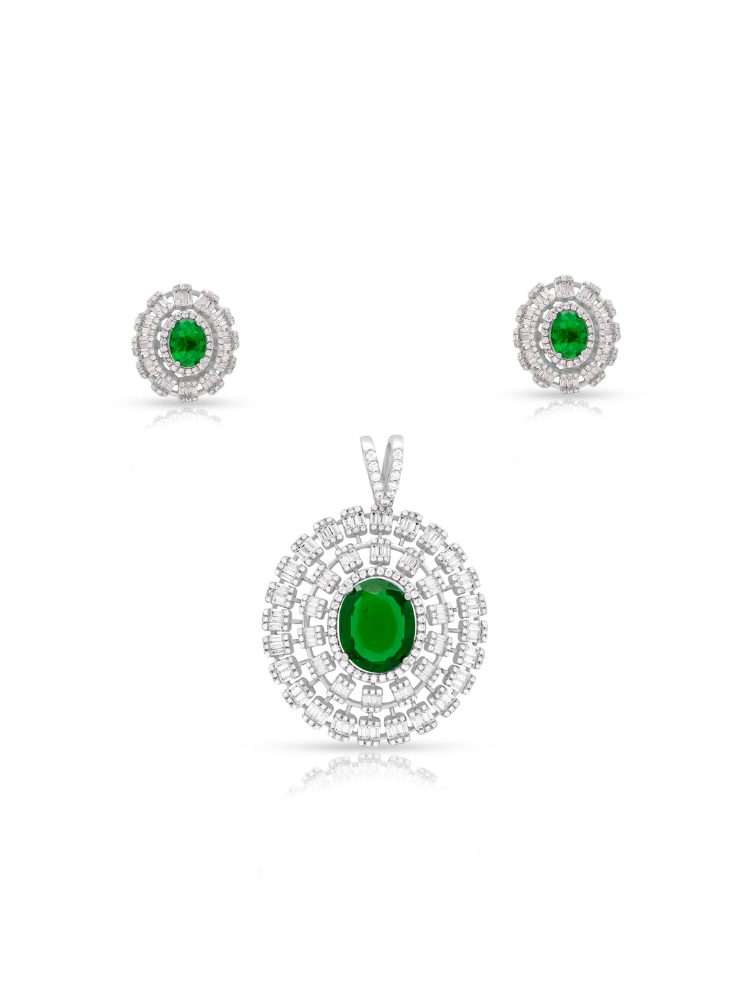 Green Stone & White Swarovski Zircon Pendant Set