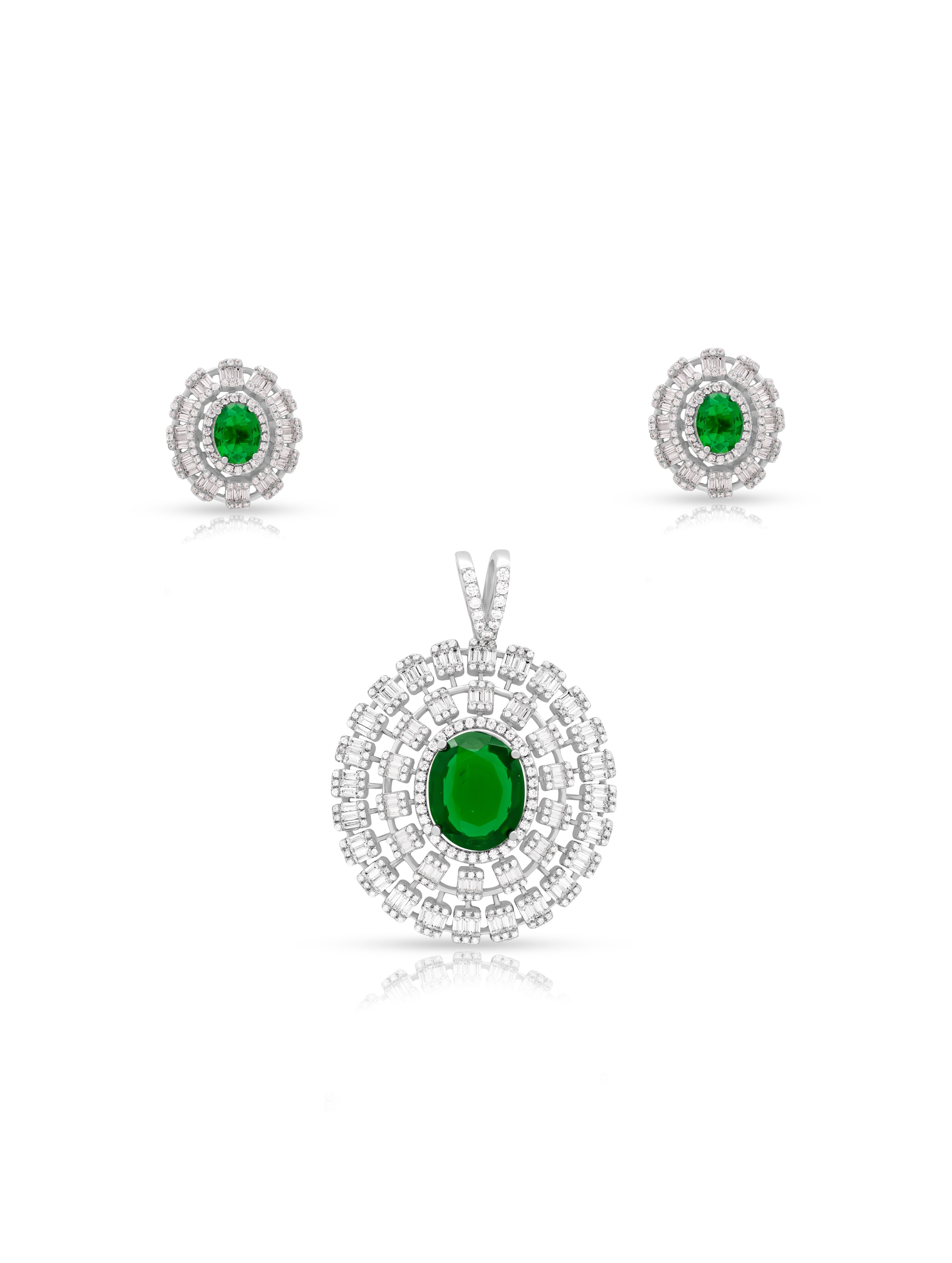 Green Stone & White Swarovski Zircon Pendant Set