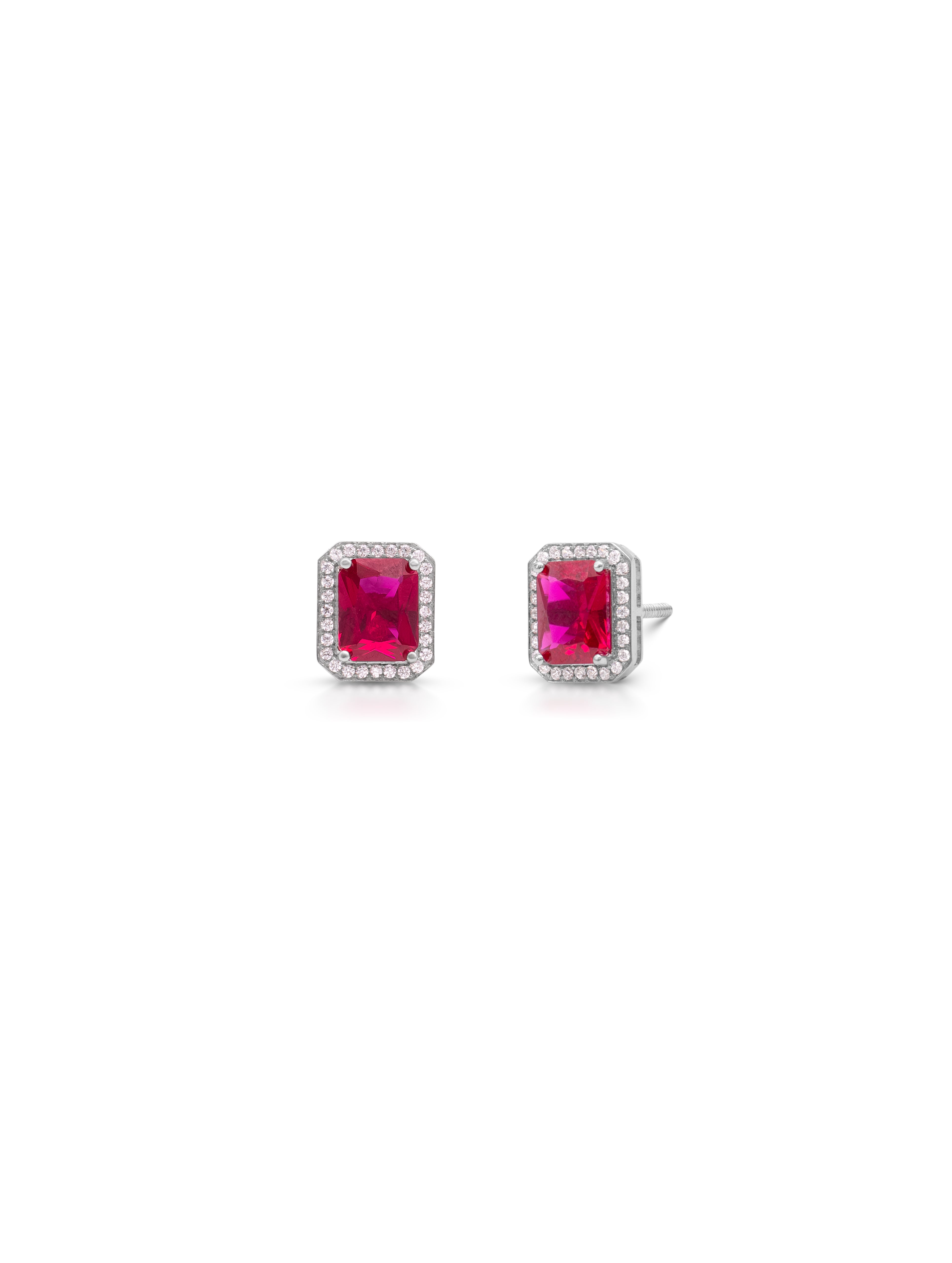 925 Sterling Silver Red Solitaire Stud Earrings with White Swarovski Zircons