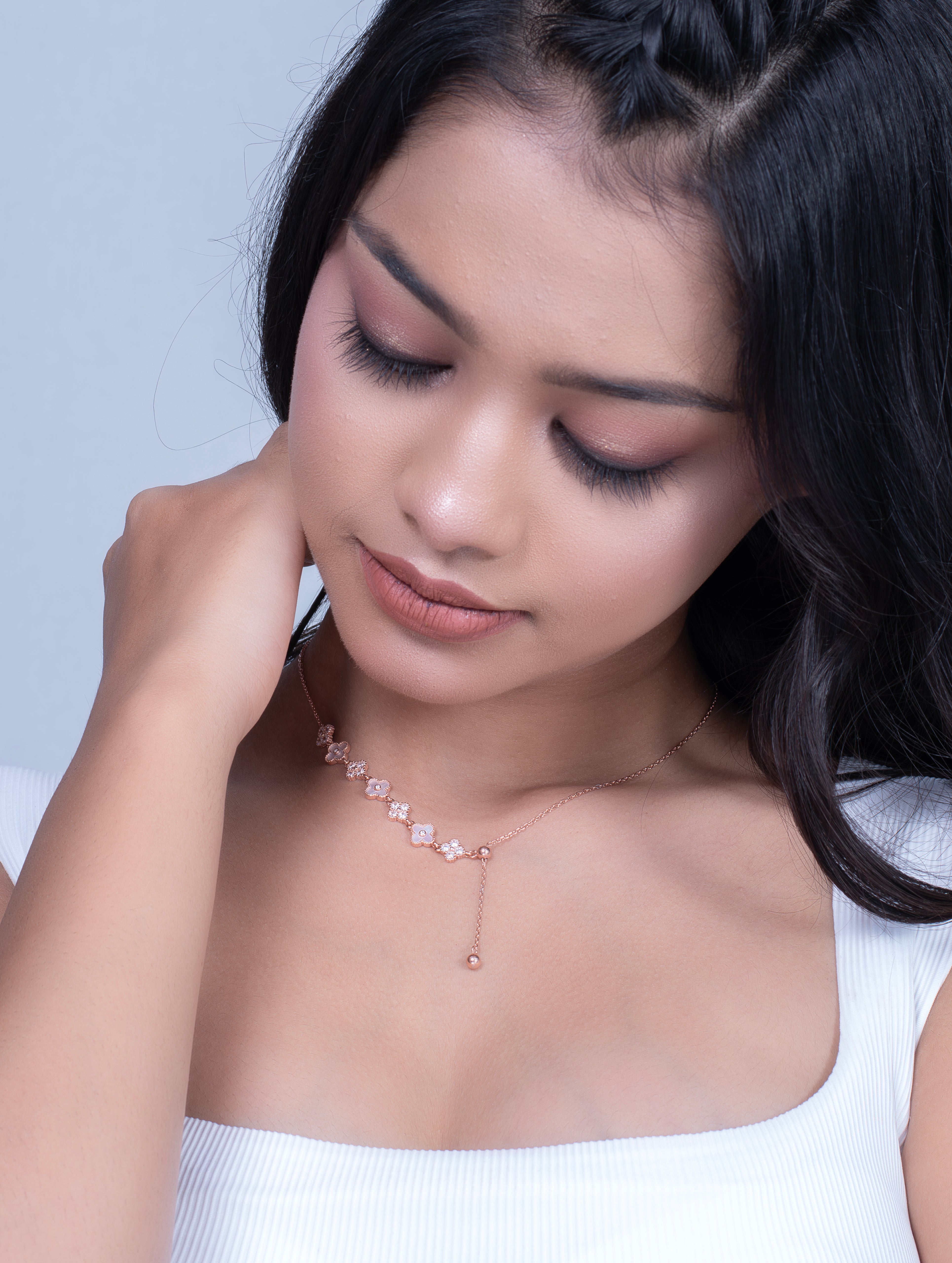 Pink Enamel & Swarovski Floral Silver Necklace