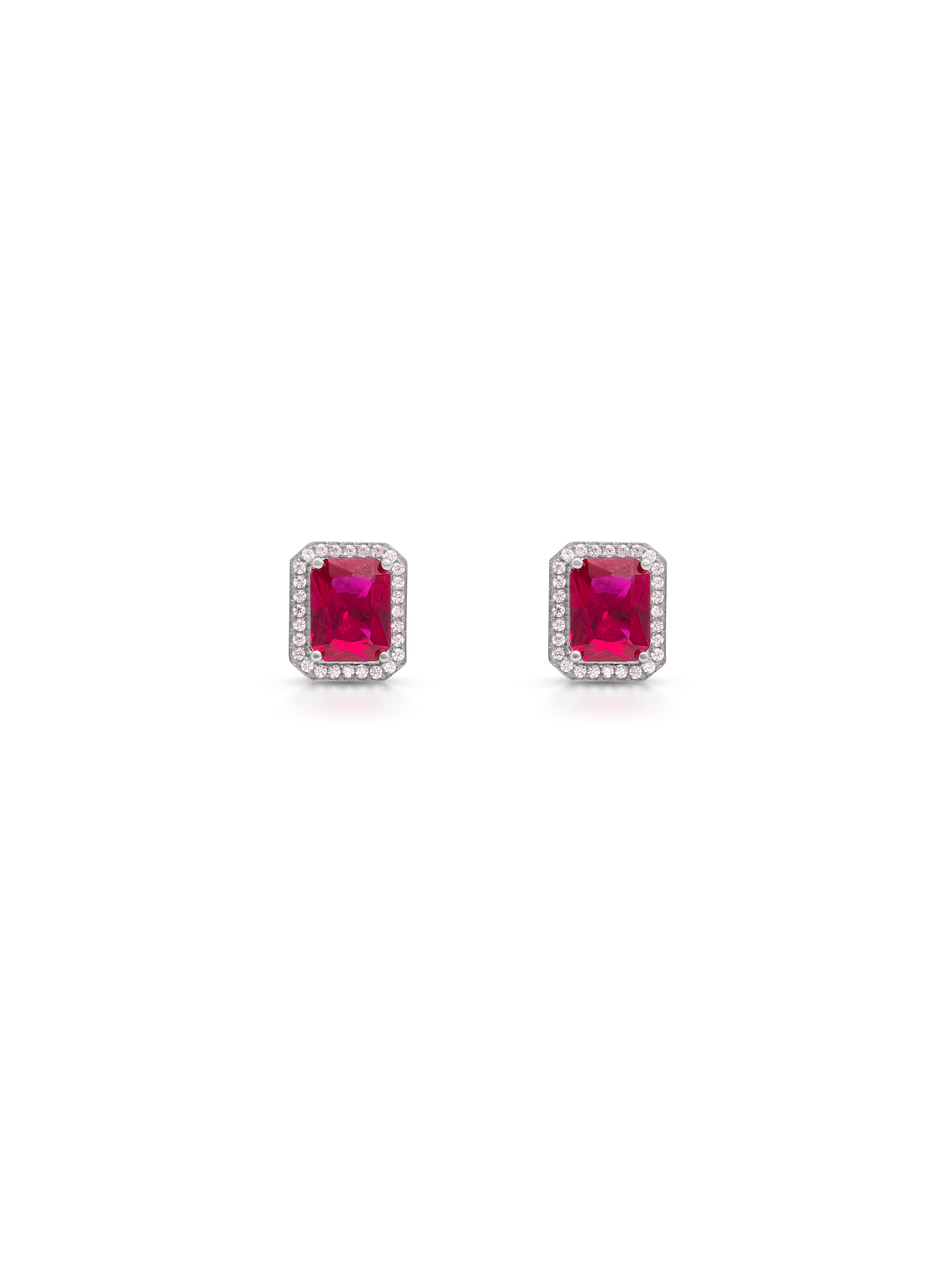925 Sterling Silver Red Solitaire Stud Earrings with White Swarovski Zircons