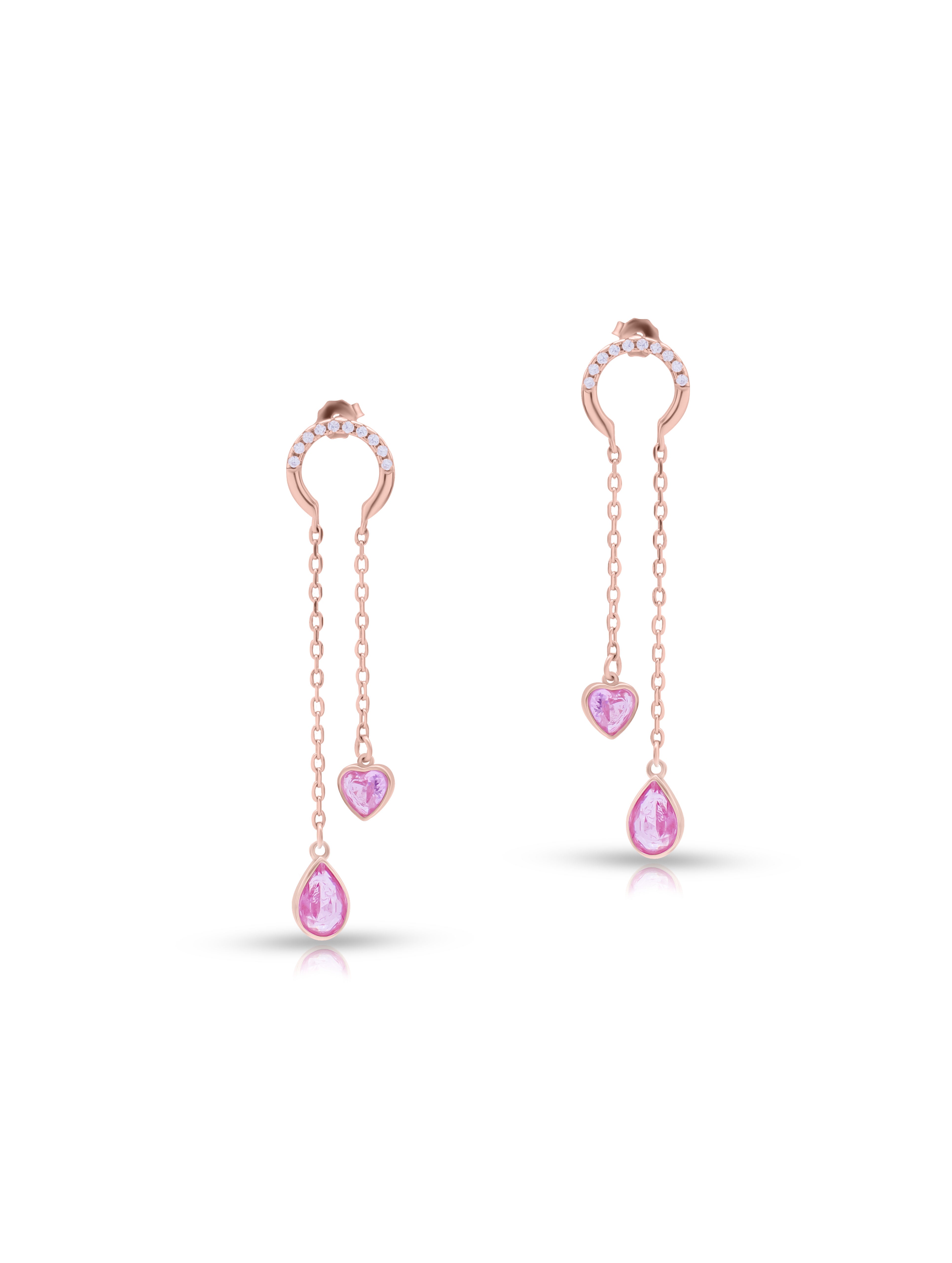Pink Heart Stone Dangling Earrings