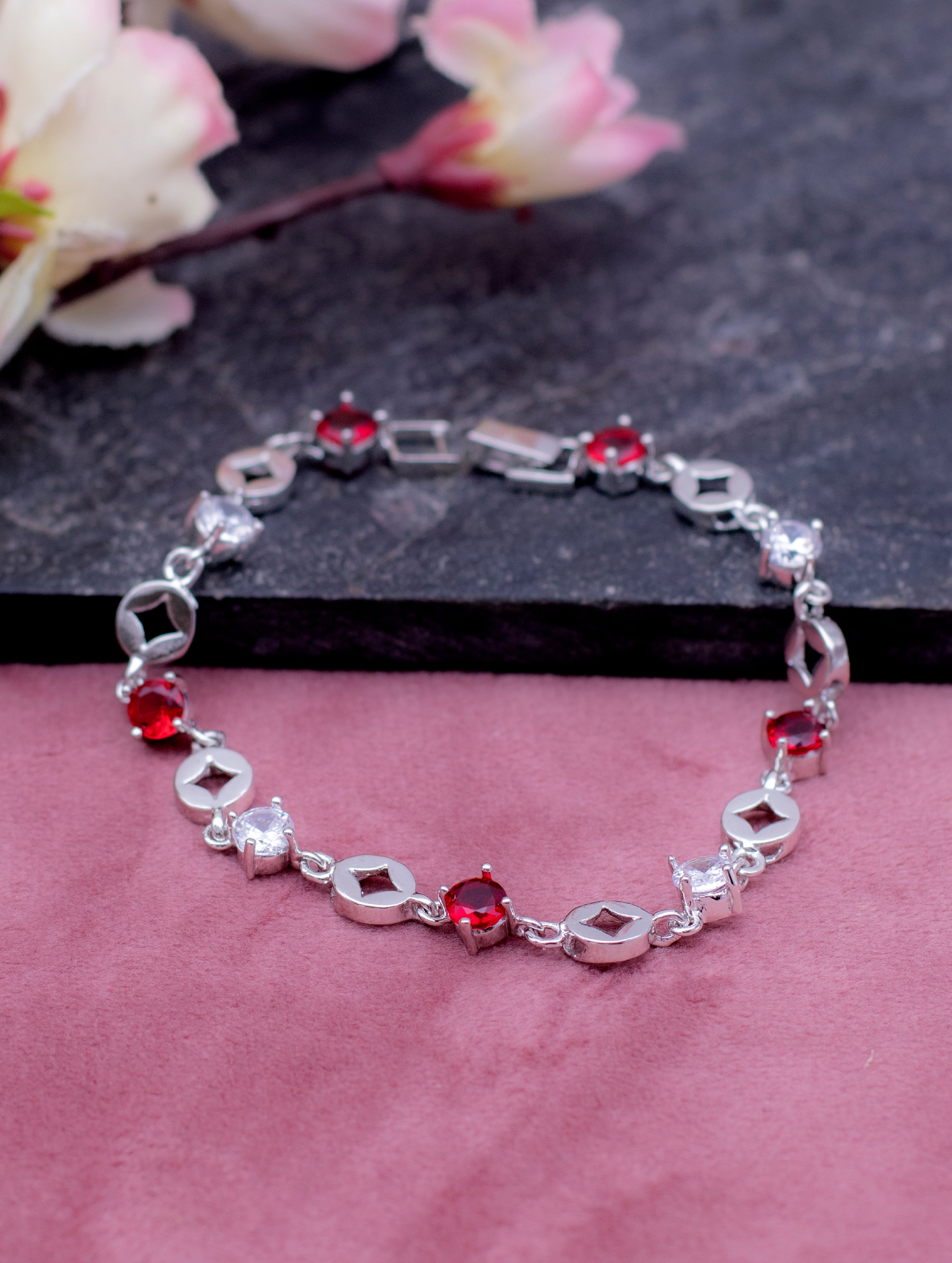 Ruby Bliss Silver Chain Bracelet