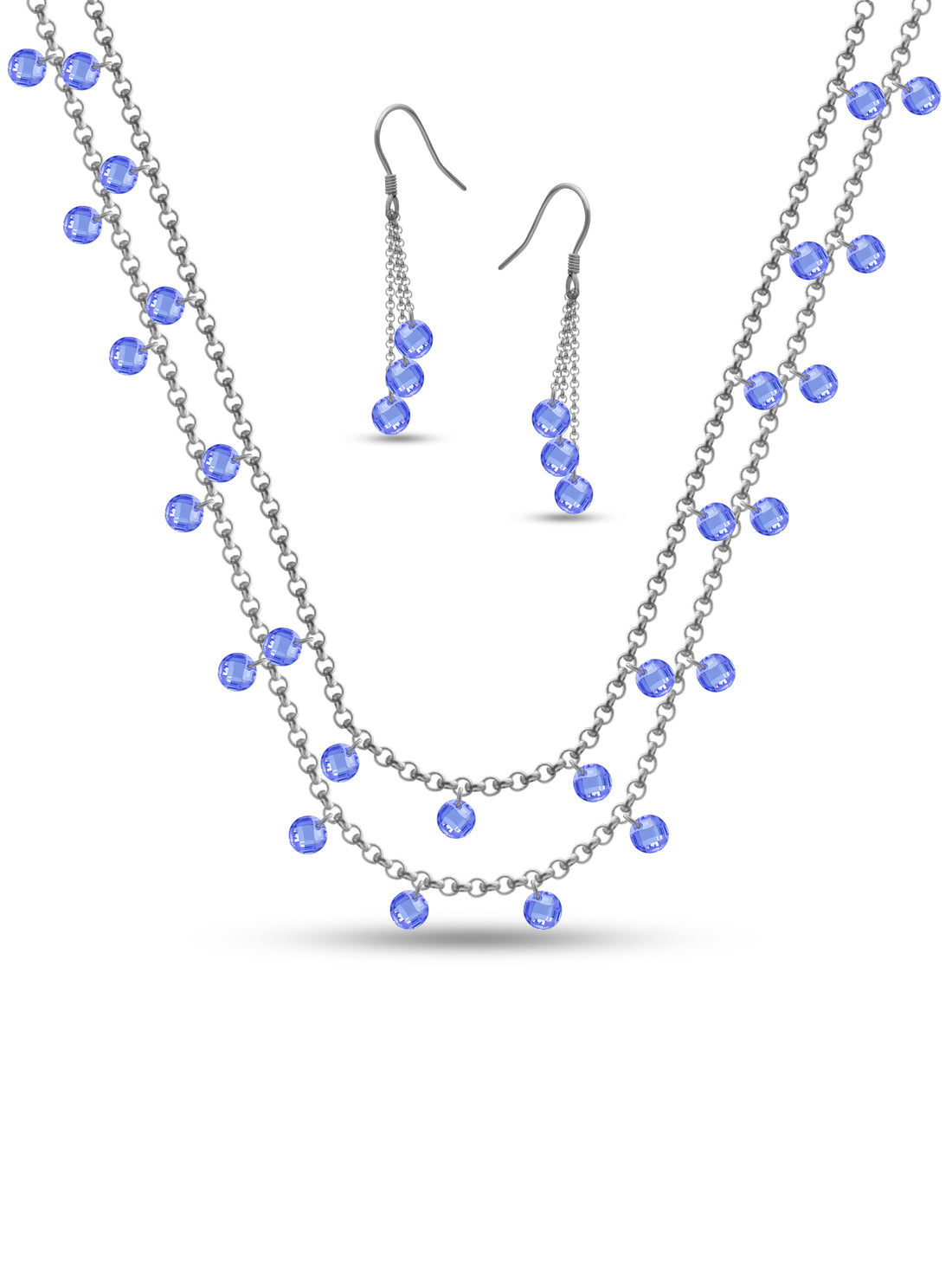 Double-Layer Blue Crystal Necklace & Earring Set