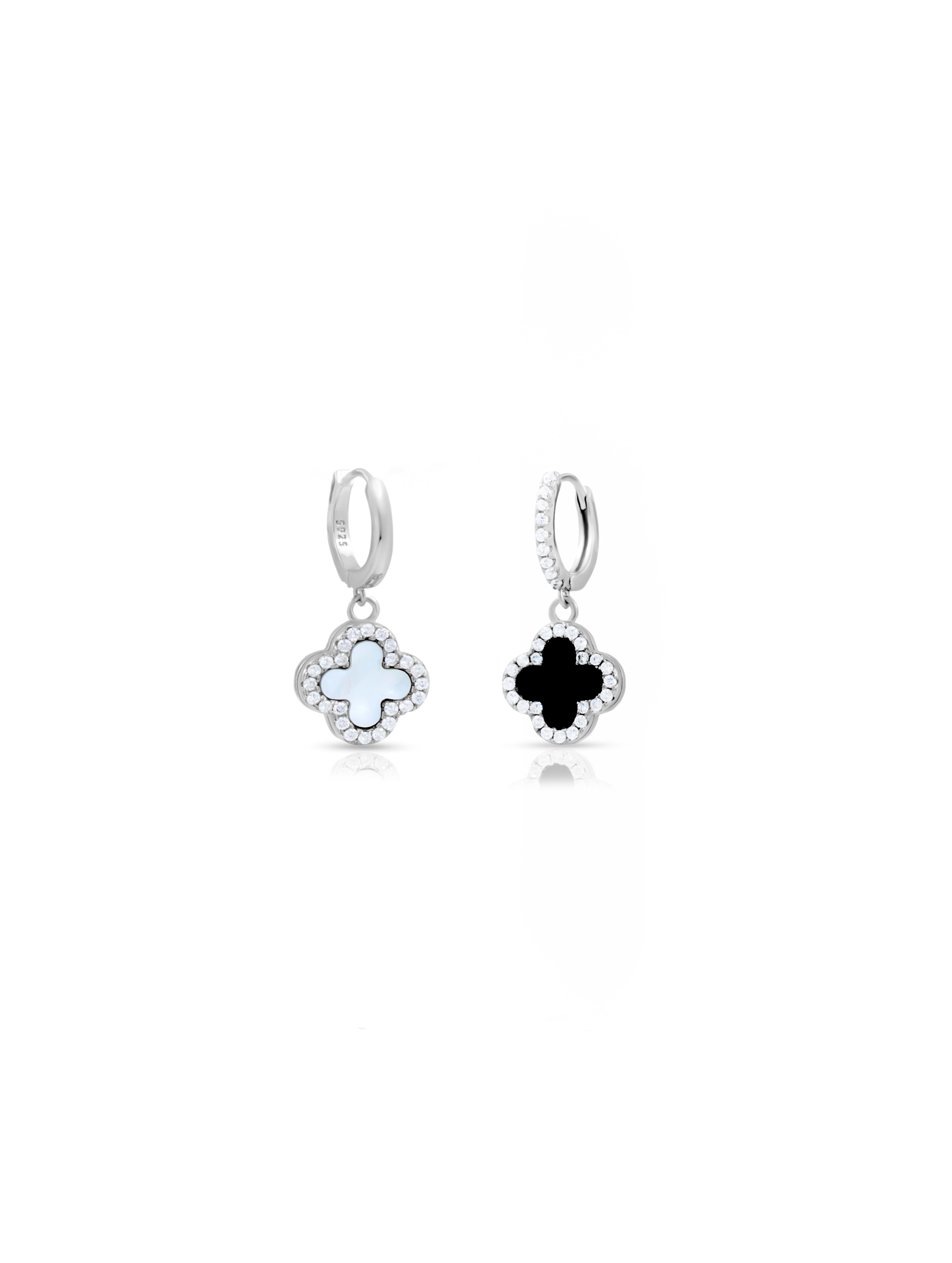 Reversible Black Onyx Clover Huggie Earrings