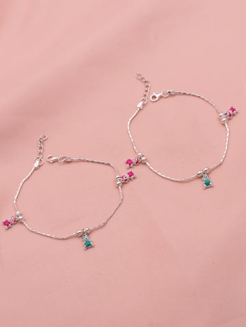 Teddy Charm Silver Anklet