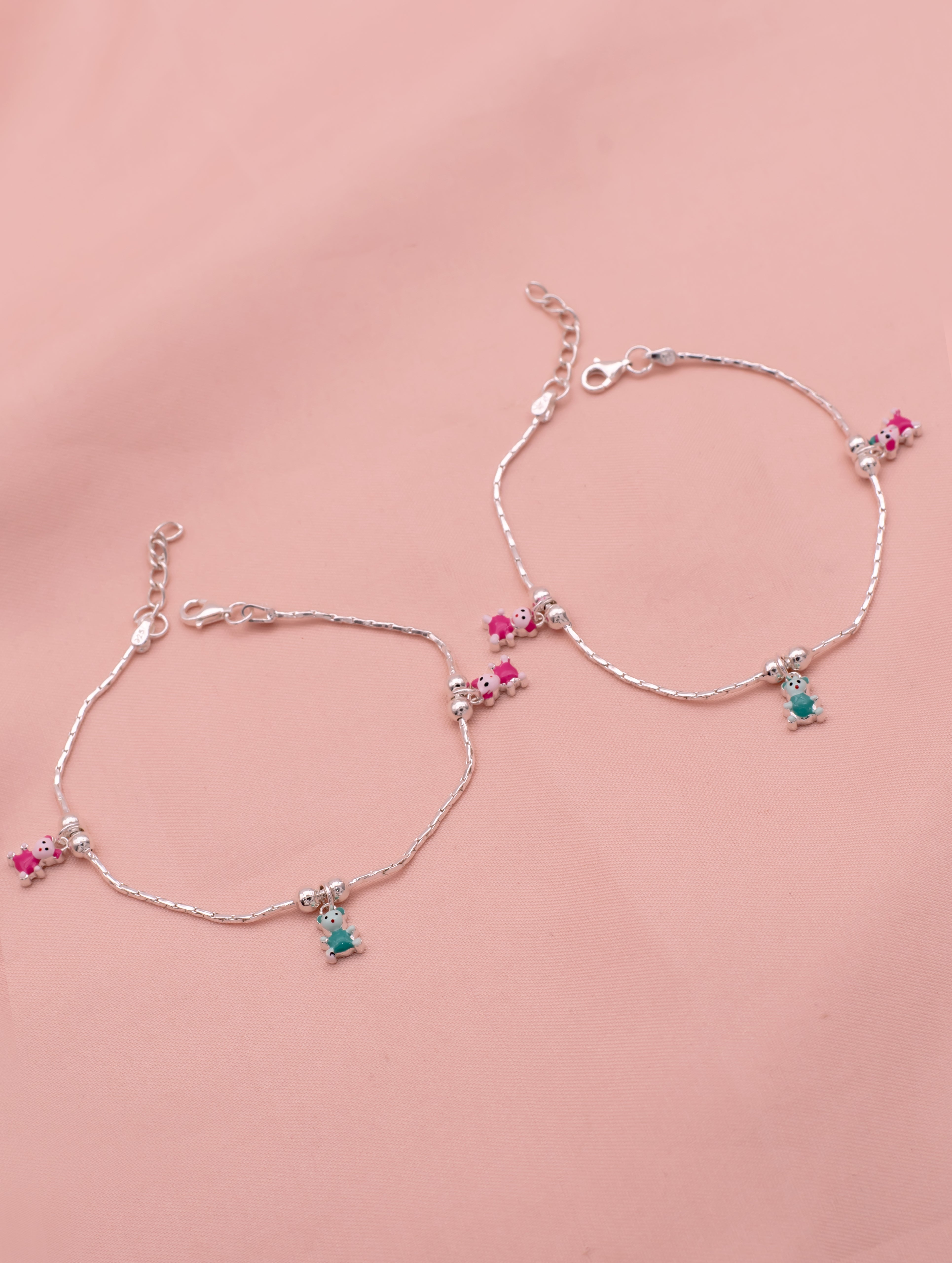 Teddy Charm Silver Anklet