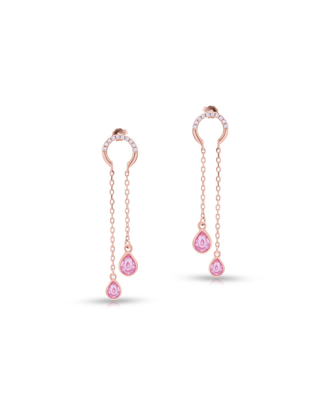 Pink Drop Stone Silver Dangling Earrings