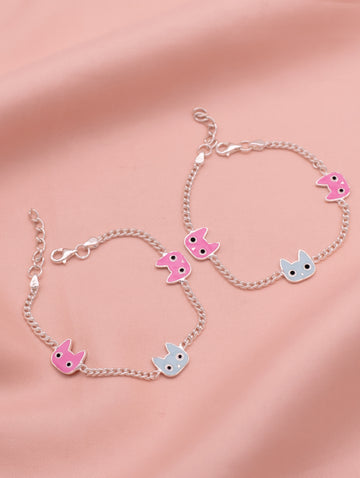 Whimsical Cat Face Silver Anklet