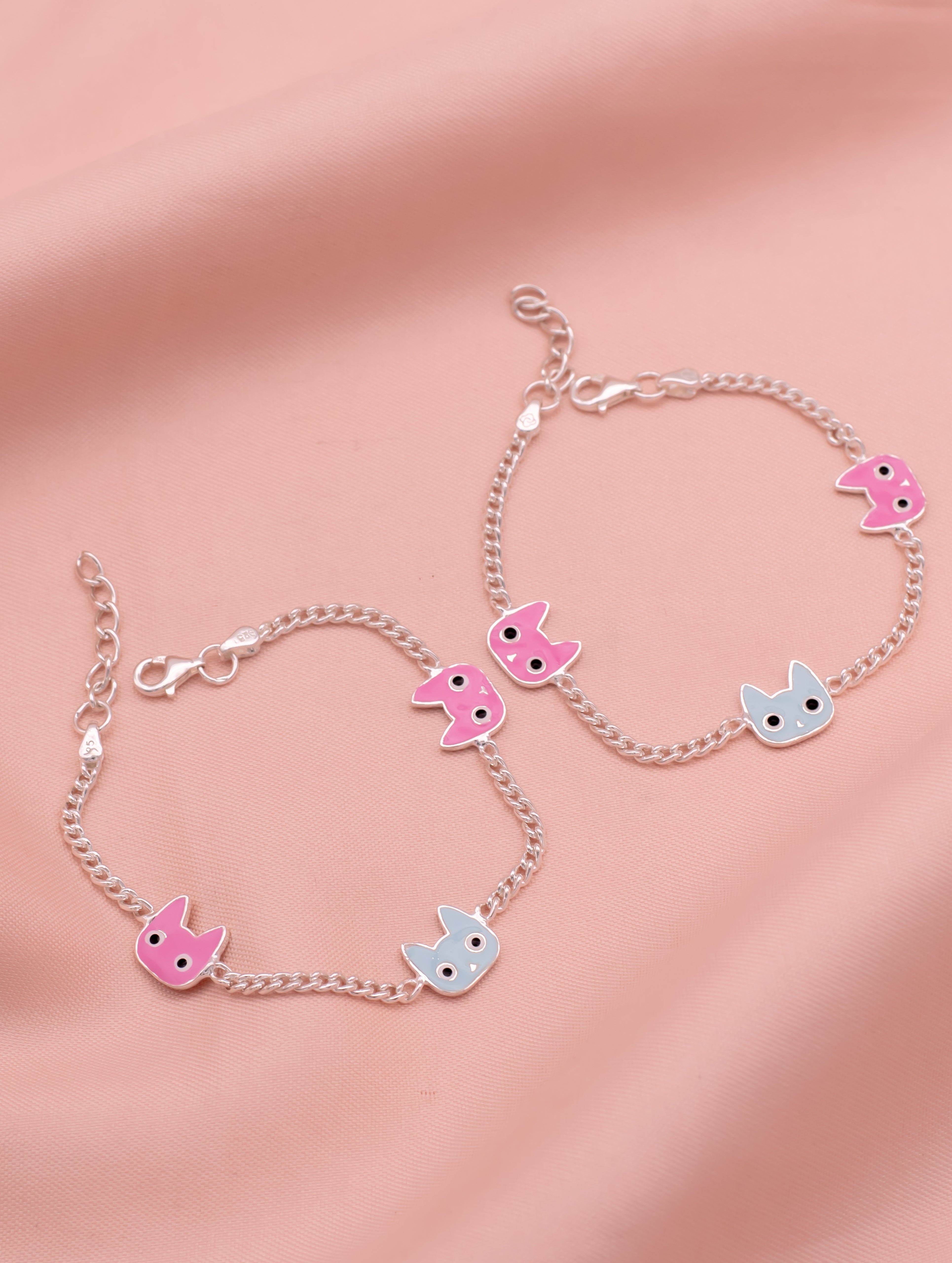 Whimsical Cat Face Silver Anklet