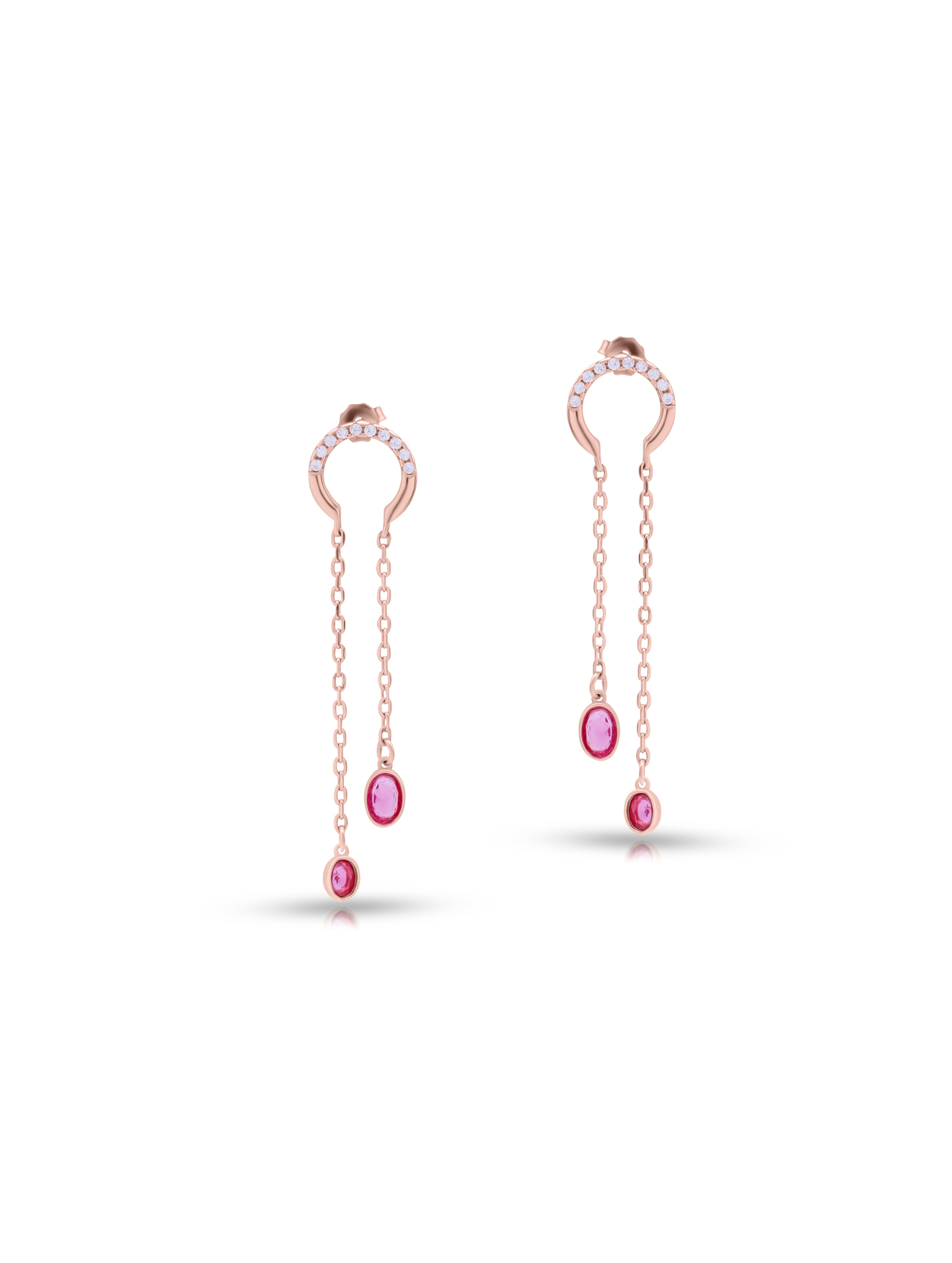 Red Oval Stone Dangling Earrings