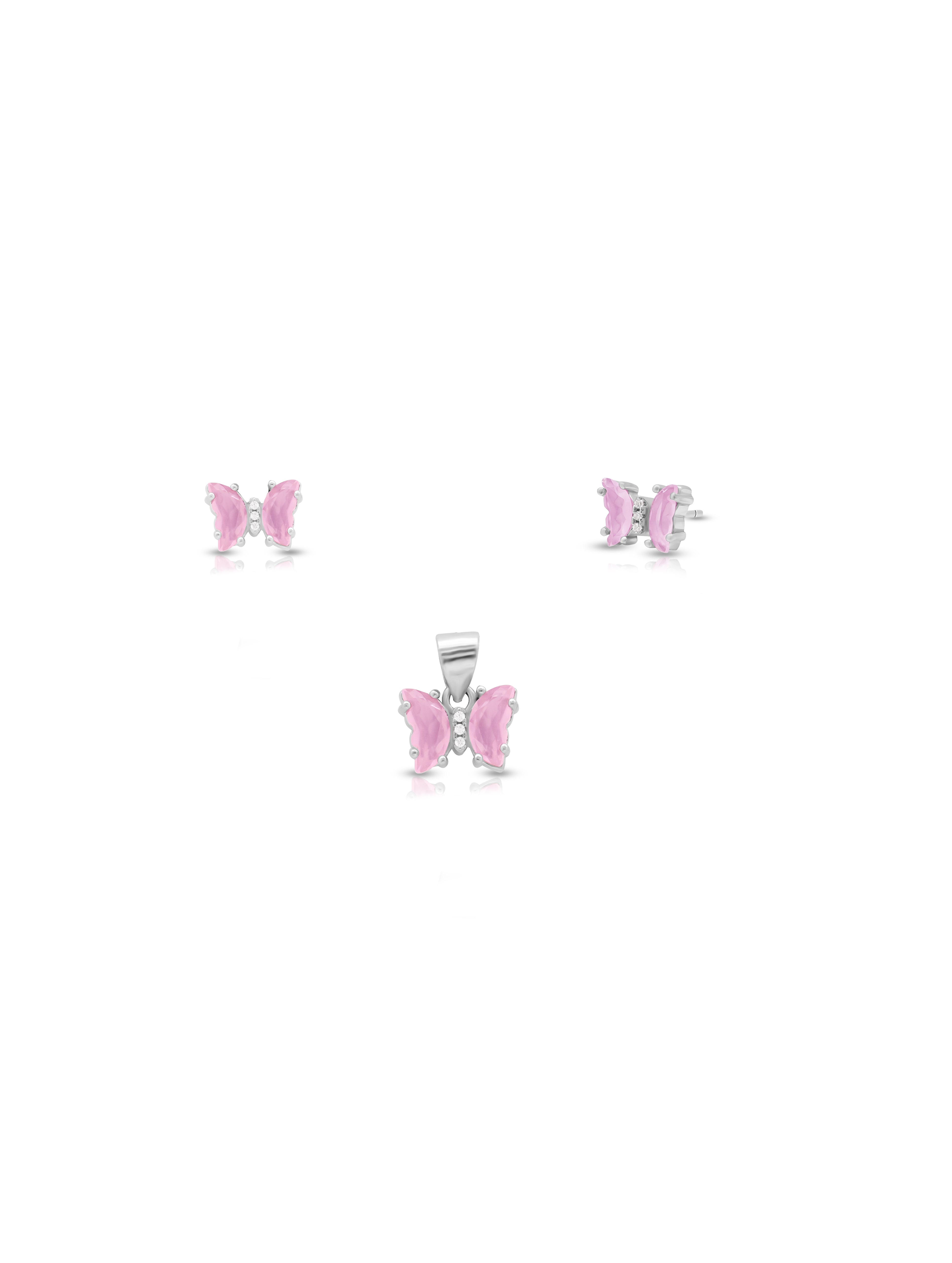 Pink Stone Butterfly Pendant & Earrings Set with Swarovski Zircon