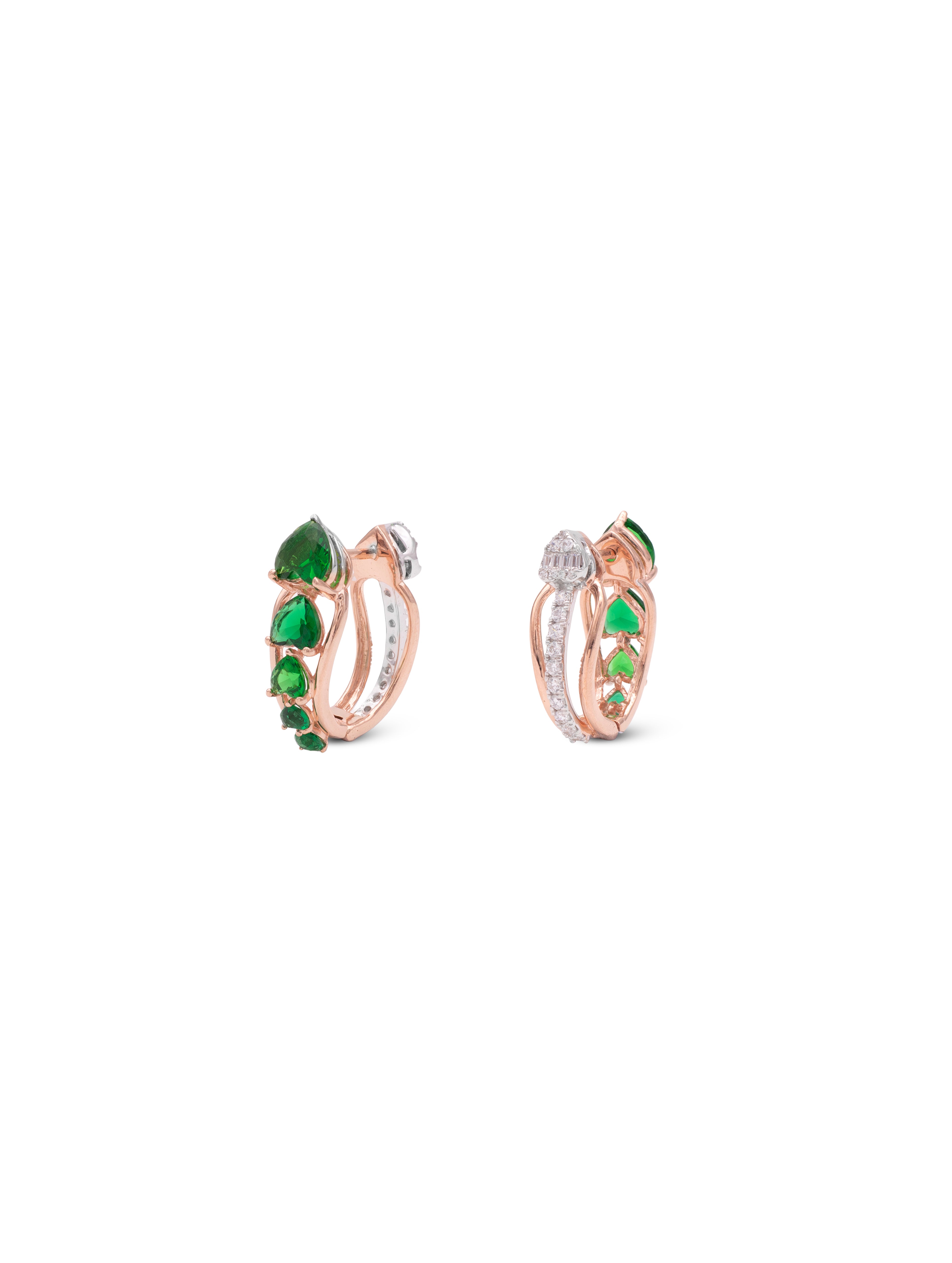 Emerald Glow 925 Silver Rose Gold-Plated Bali Earrings