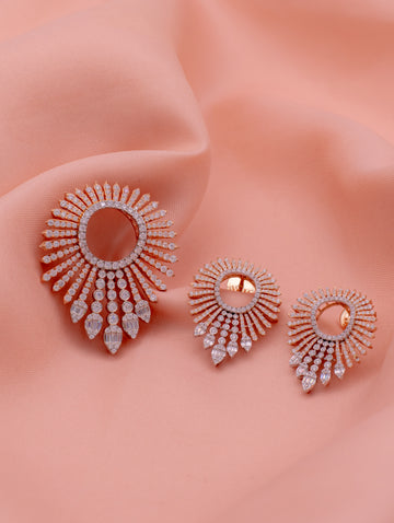 Sunburst Rose Gold Pendant & Earrings Set with Swarovski Zircon