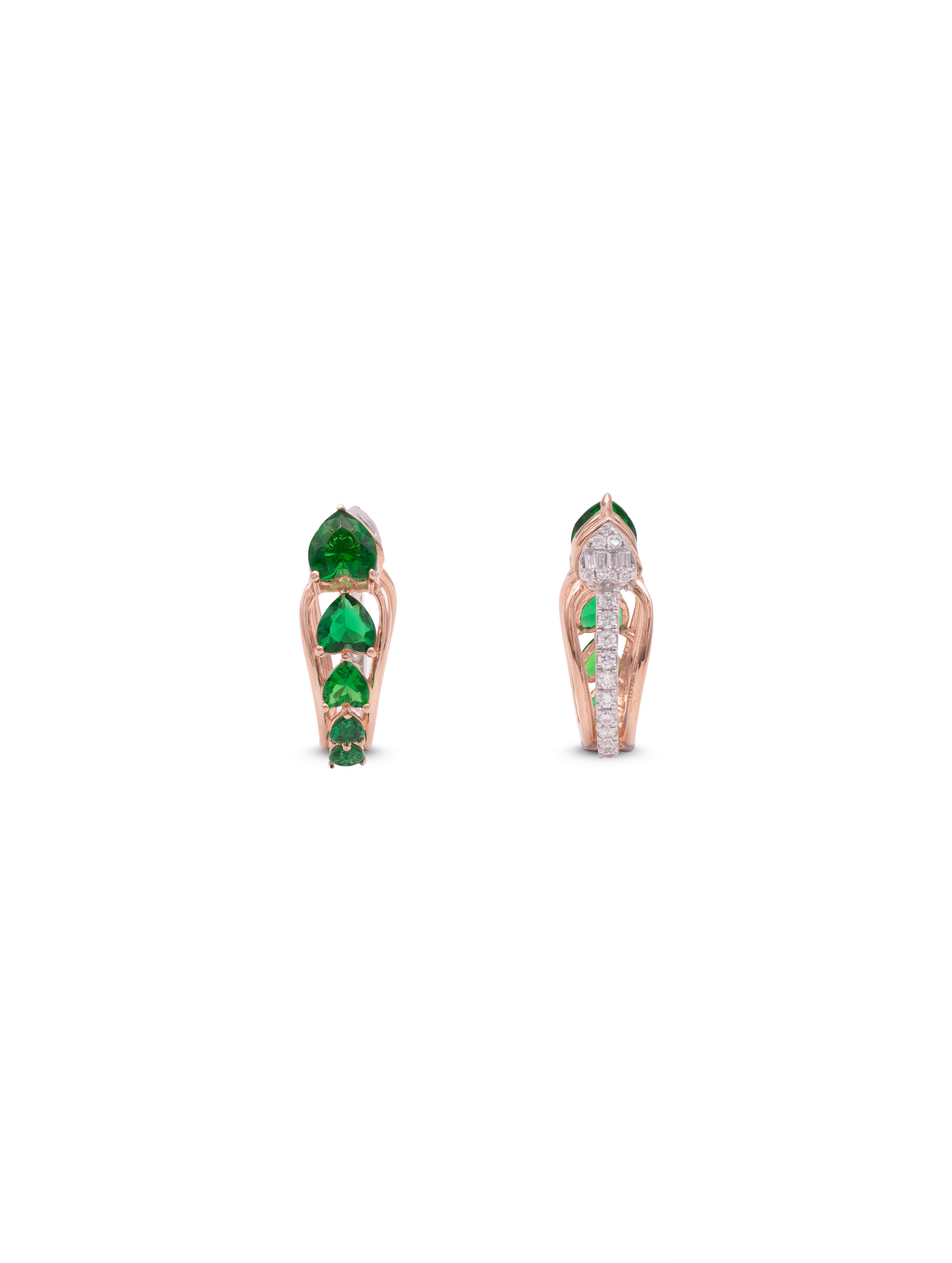 Emerald Glow 925 Silver Rose Gold-Plated Bali Earrings
