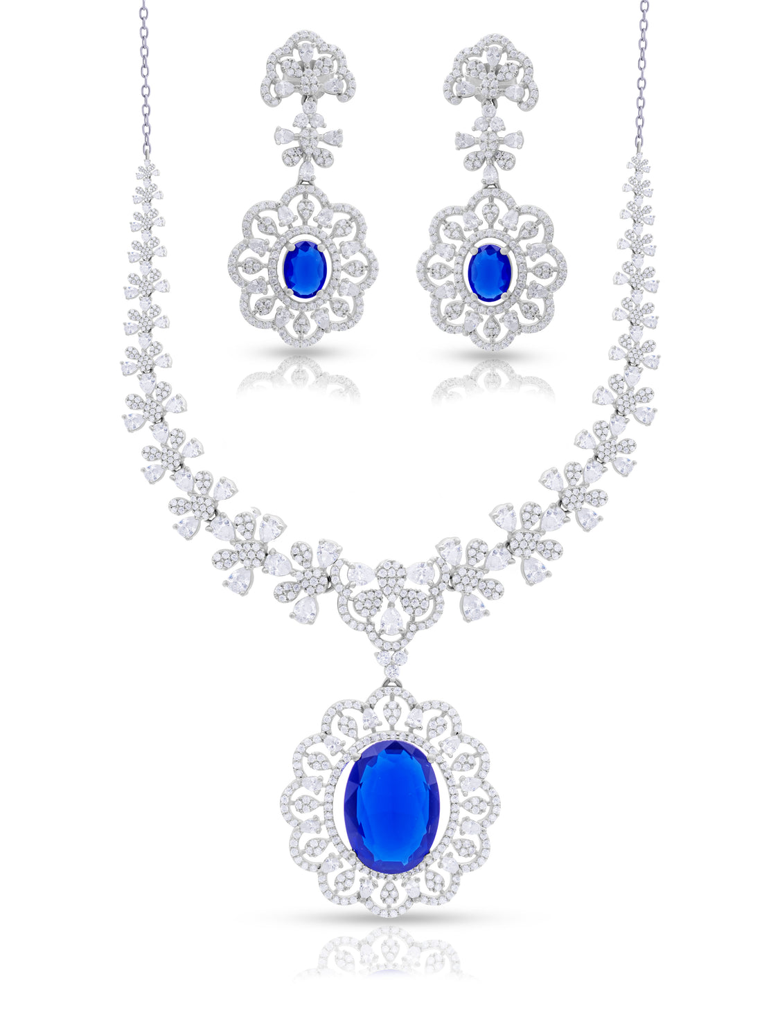 Blue & White Stone Necklace & Earrings Set