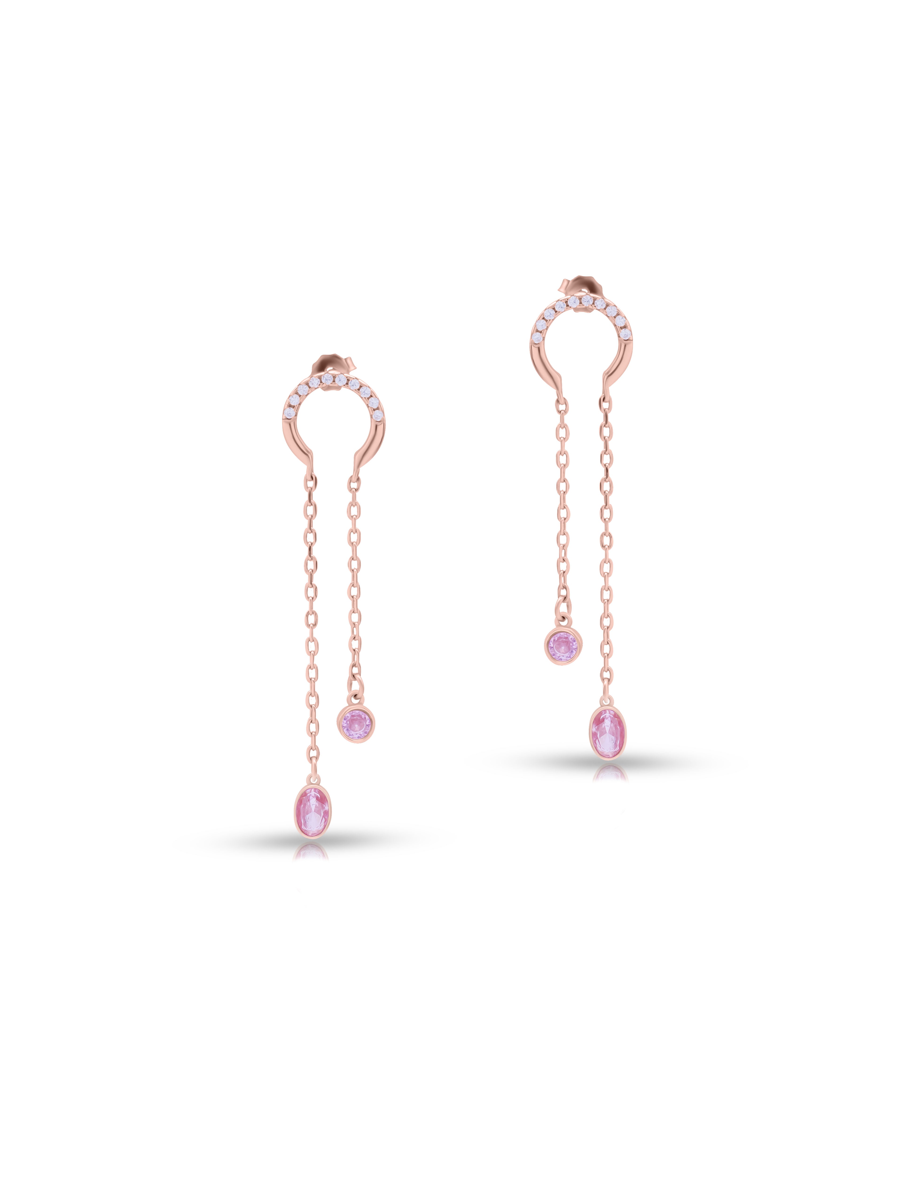 Pink Oval Stone Dangling Earrings