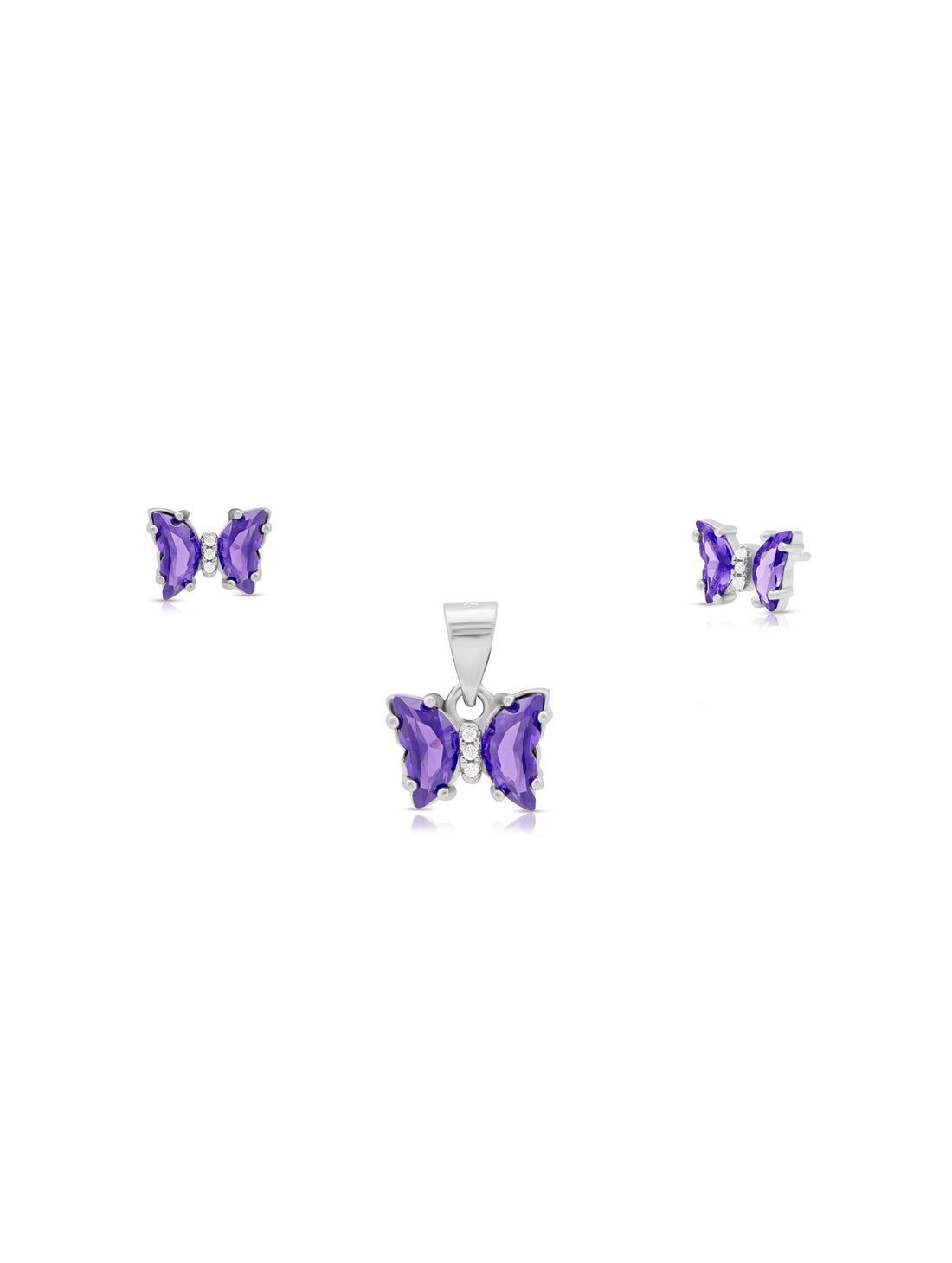 Purple Stone Butterfly Pendant & Earrings Set with Swarovski Zircon