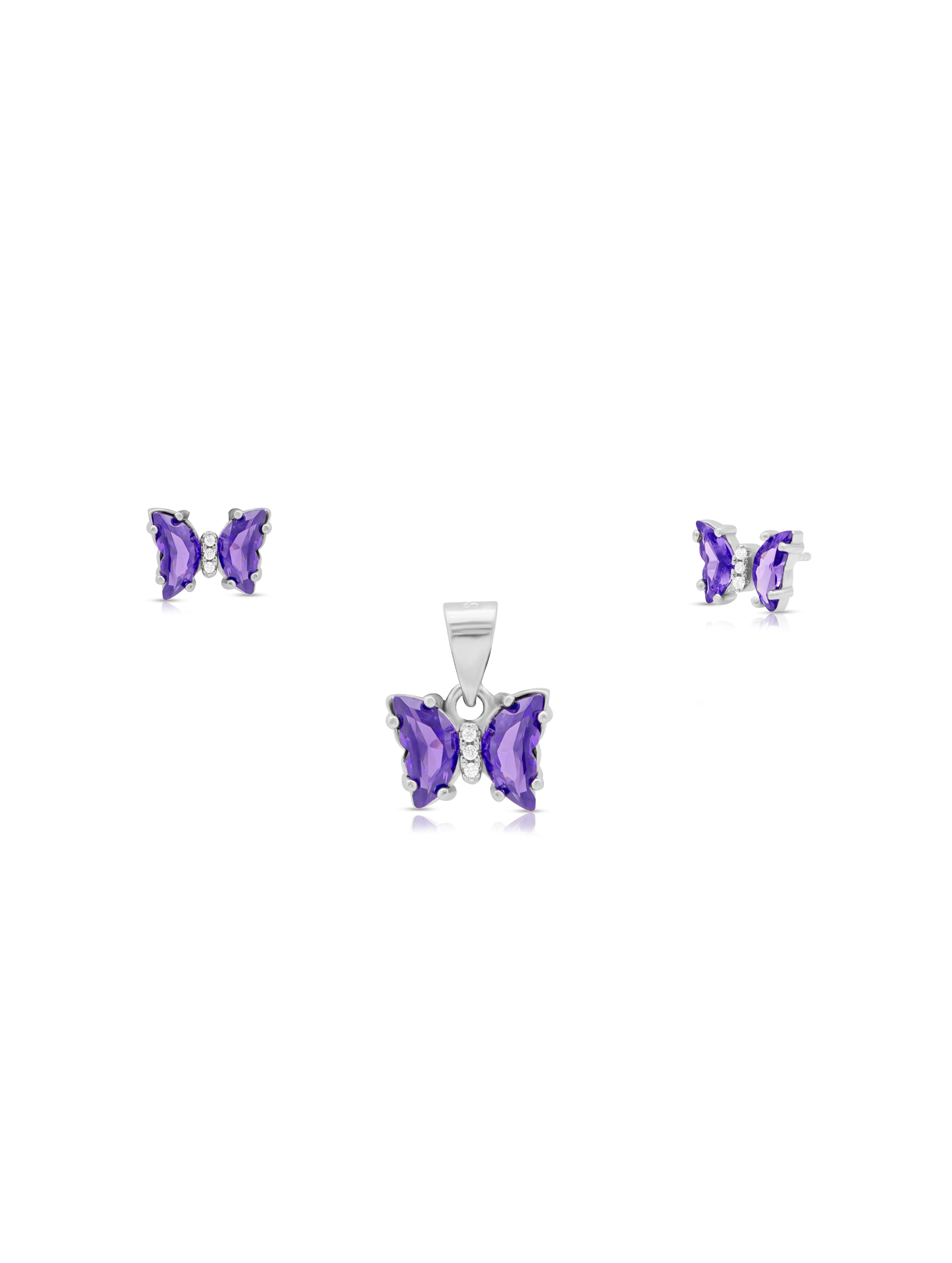 Purple Stone Butterfly Pendant & Earrings Set with Swarovski Zircon