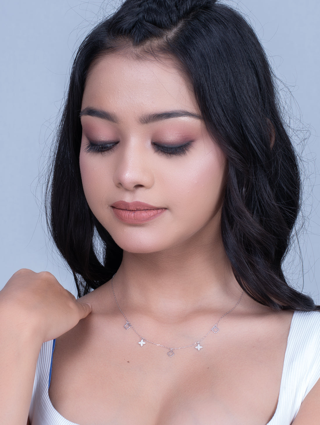 Clover Charm Silver Necklace with Swarovski Zircon