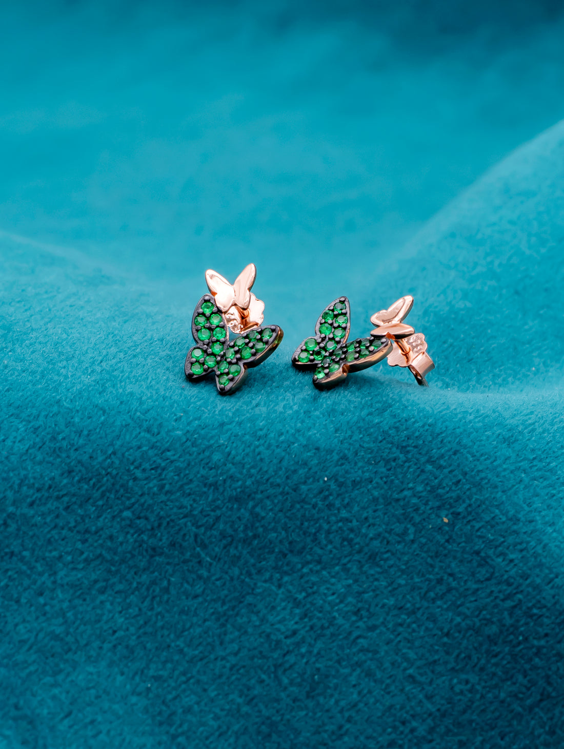 Rose Gold Green Butterfly Earrings