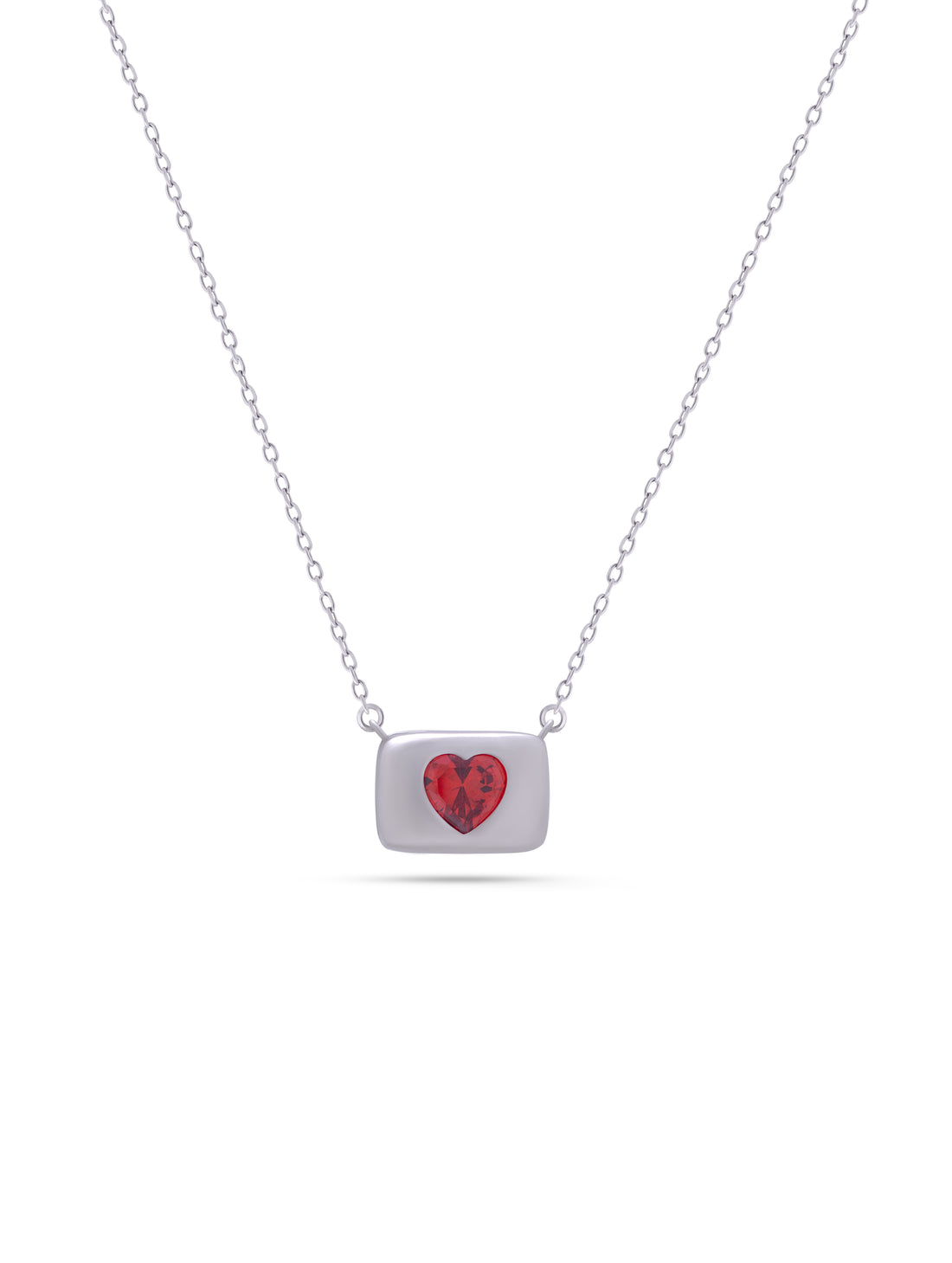 Silver Red Heart Stone Chain