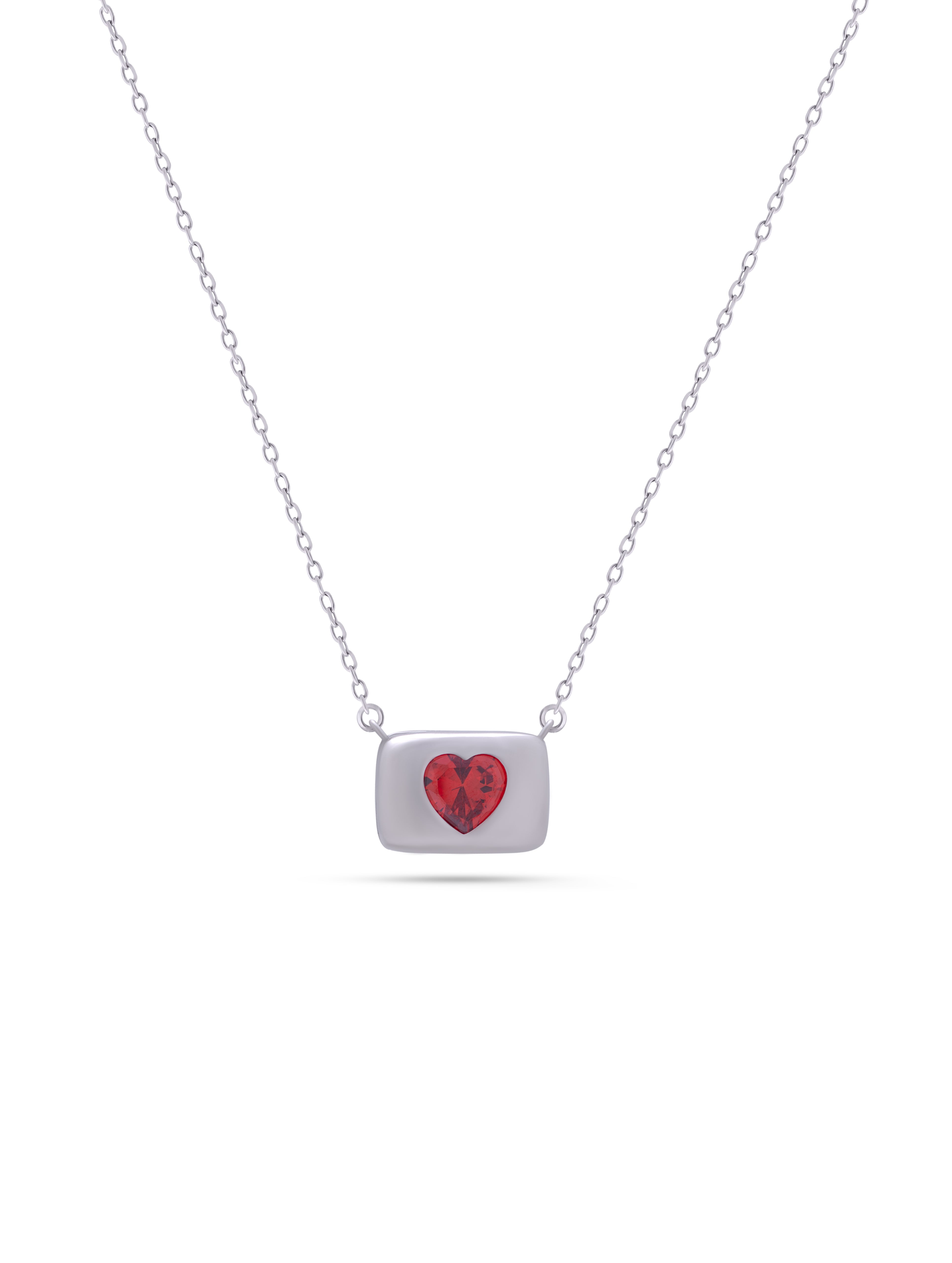 Silver Red Heart Stone Chain