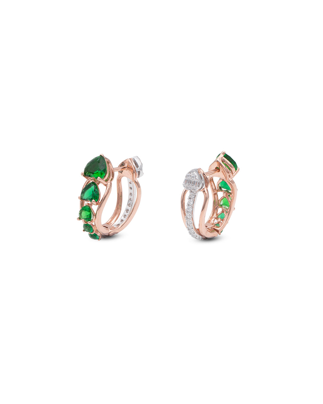 Emerald Glow 925 Silver Rose Gold-Plated Bali Earrings