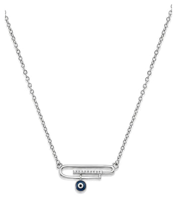 Paperclip Chain Evil Eye Pendant Necklace