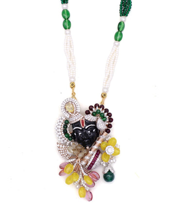 Gold-Plated Multi-Strand Kundan Floral Necklace & Earring Set
