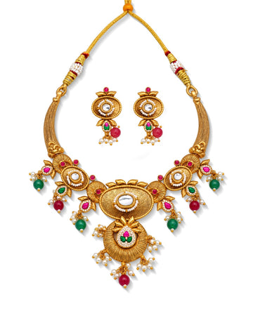 Antique Gold Temple-Style Necklace & Earring Set