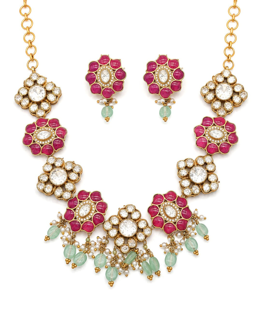 Champagne Flower Pendant Necklace & Stud Set
