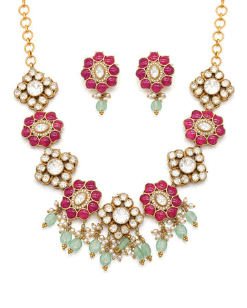 Champagne Flower Pendant Necklace & Stud Set