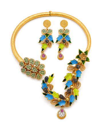 Crystal Halo Circle Pendant Necklace & Earring Set
