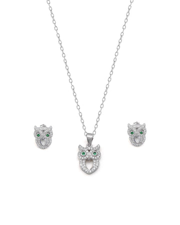 Double-Row CZ Collar Necklace & Chandelier Earring Set
