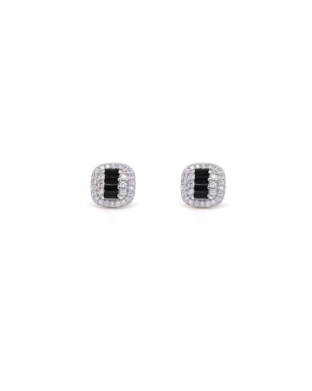 Black Baguette & Pave Halo Stud Earrings