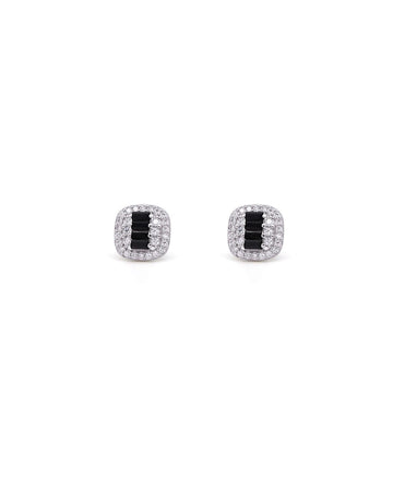 Black Baguette & Pave Halo Stud Earrings