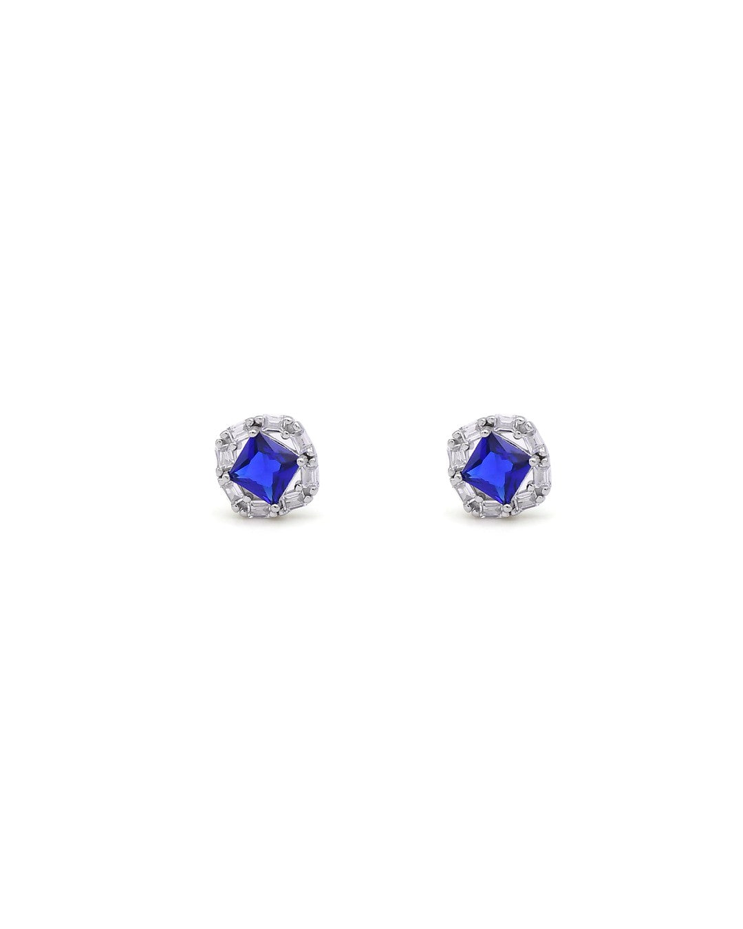 Baguette & Pave Rectangle Halo Stud Earrings