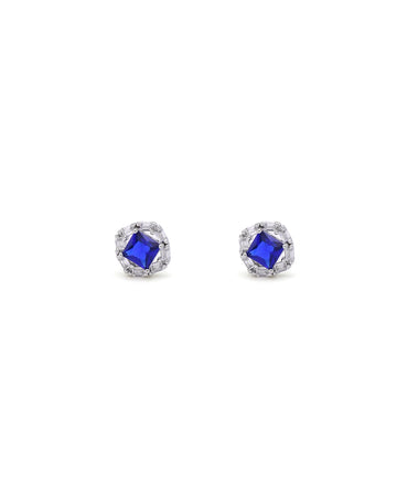 Baguette & Pave Rectangle Halo Stud Earrings