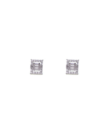 Blue Sapphire-Style Square Pave Halo Stud Earrings