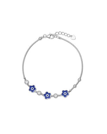 Blue Enamel Flower & Evil Eye Snake Chain Bracelet