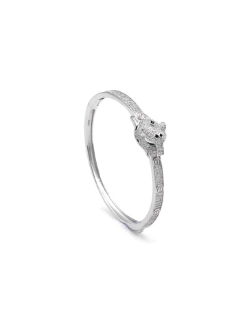 Men's Two-Tone Panther Head CZ Hinged Cuff