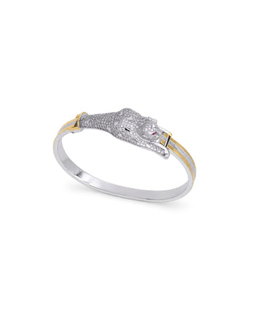 Men's Two-Tone Panther Head Pave Face Hinged Cuff