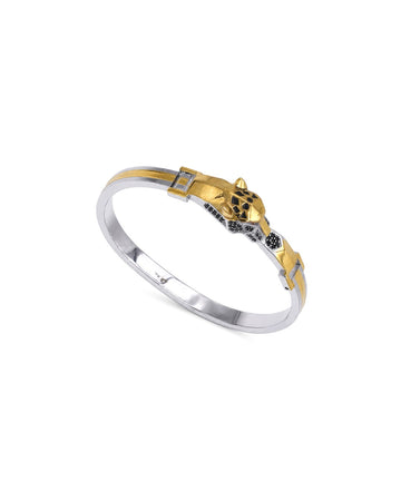 Men's Two-Tone Prowling Panther Hinged Cuff