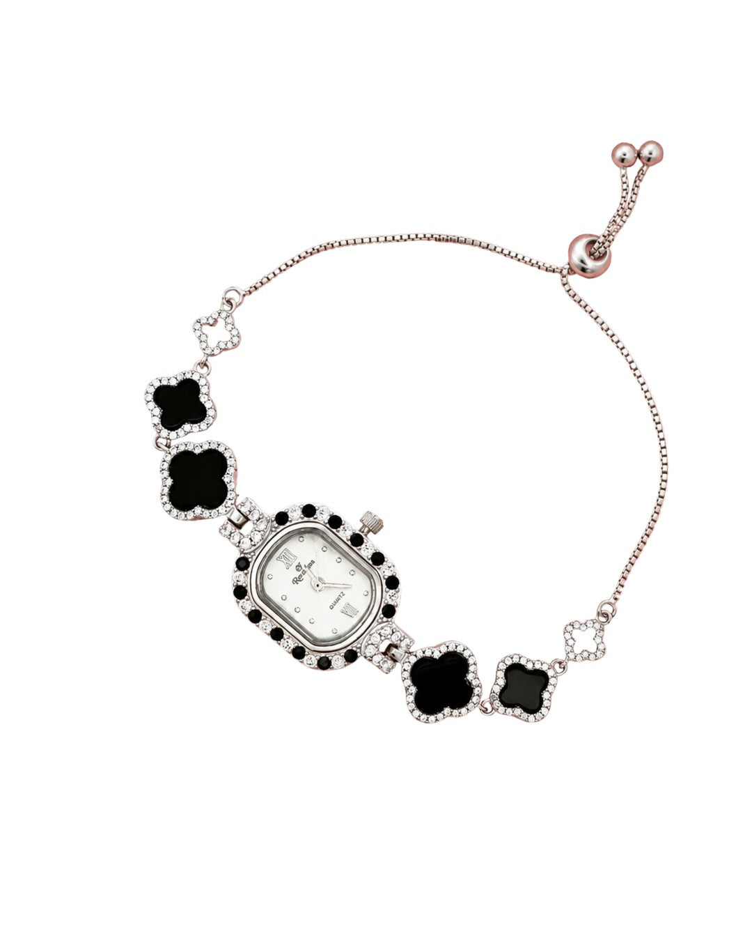 Floral Bezel Clover-Link Watch Bracelet