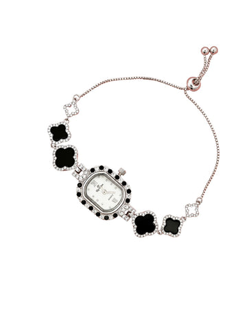 Floral Bezel Clover-Link Watch Bracelet