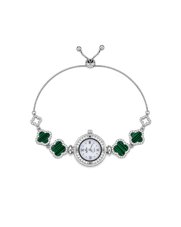Green Gemstone Pave Clover-Link Watch Bracelet